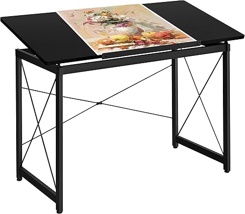 Yaheetech Mesa de dibujo de 47 x 24 pulgadas, mesa de dibujo, mesa de manualidades, escritorio de arte para artistas, mesa inclinable, dibujo