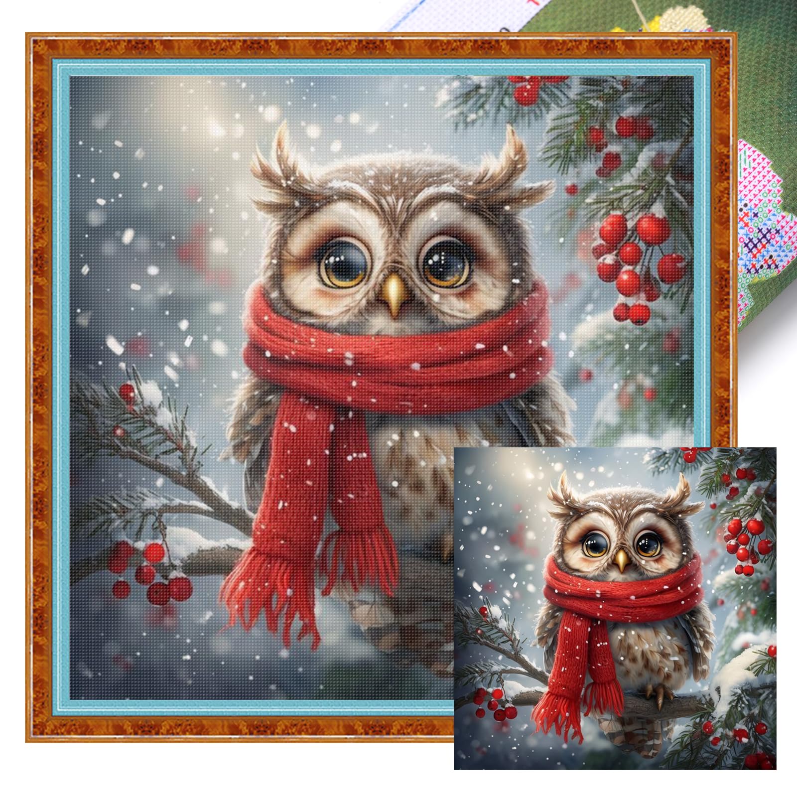 Poetrydraw 11Ctacc-11897__C__40x40 Owl Wearing A Scarf Full 11Ct Diy Stamped Cross Stitch Kits 40X40cm For Adults (11Ctacc-11897 C 40X40)