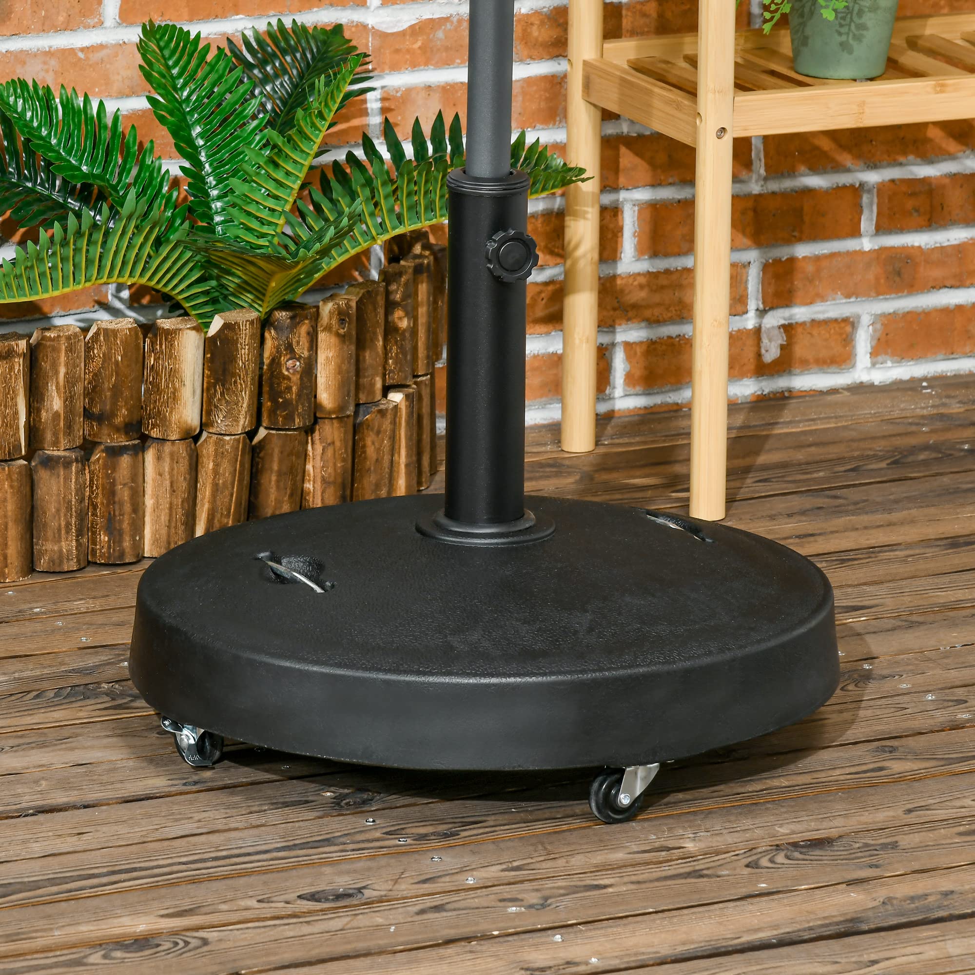 Outsunny Pied de Parasol Rond Base de Parasol de Jardin 25 KG avec roulettes et poignées rétractables en résine tressée Ø 53 x 41 cm Noir