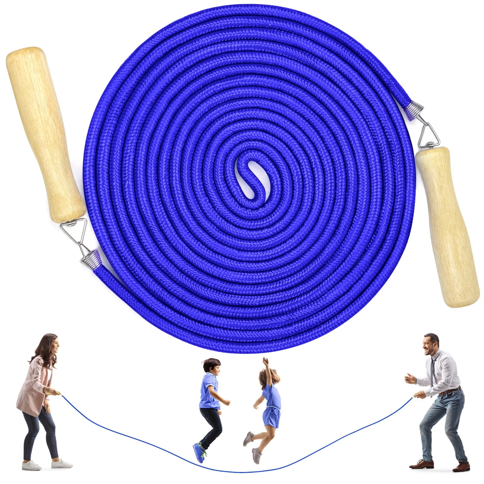 LeapBeast Groups Rope Skipping, Multiplayer rope skipping Best Team Long Jump Rope with Wooden Handle for School Sport and Outdoor Activity 5Meters -7Meters -10Meter (B Mod. - Blue, 10M)