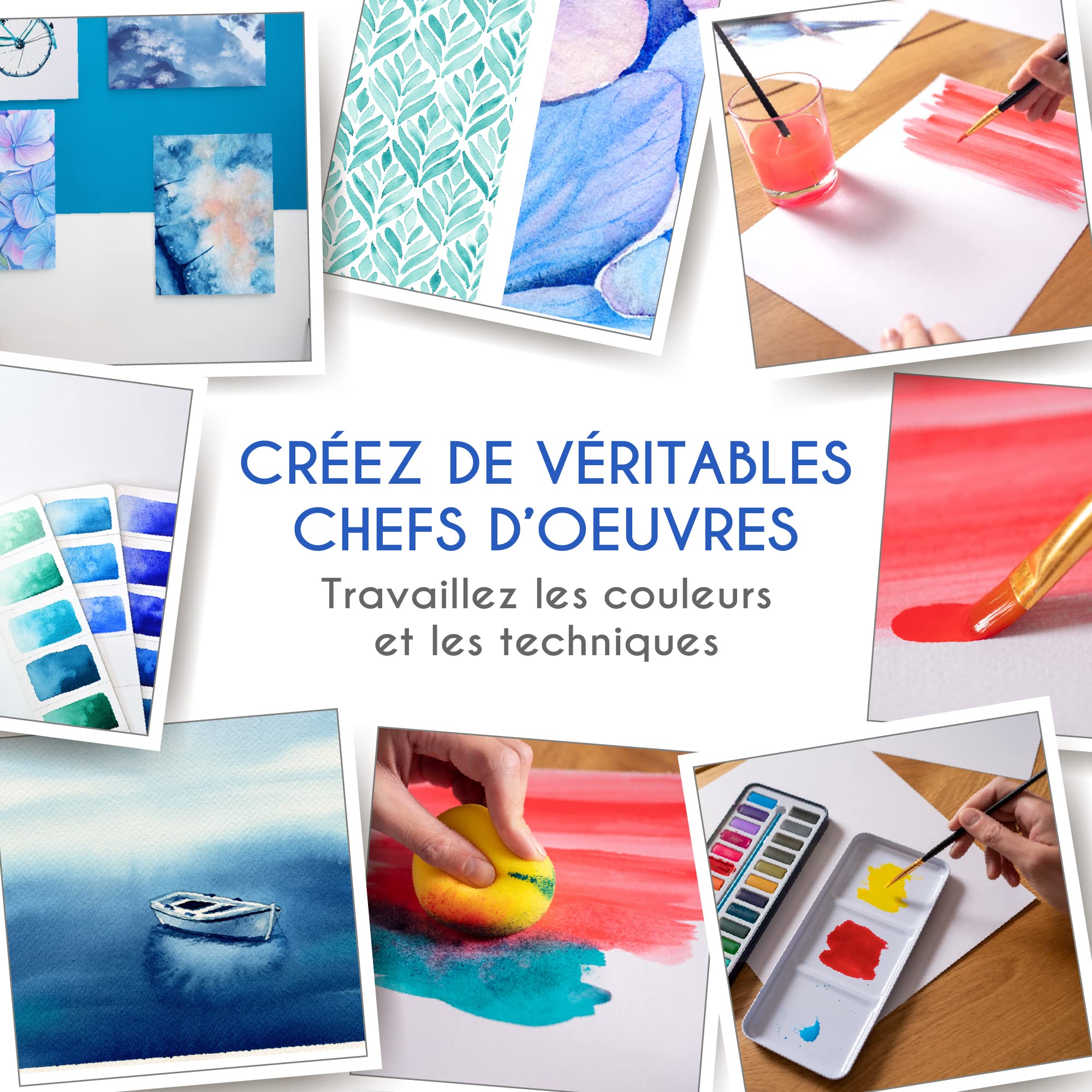 Set de Peinture Aquarelle 36 Pièces - Cadeau Kit d' Aquarelle pour débuter - Boite 2-en-1 Rangement et Chevalet, Palette Aquarelle en Godet 24 couleurs, 6 Pinceaux, 1 Pad (12 feuilles) et Accessoires