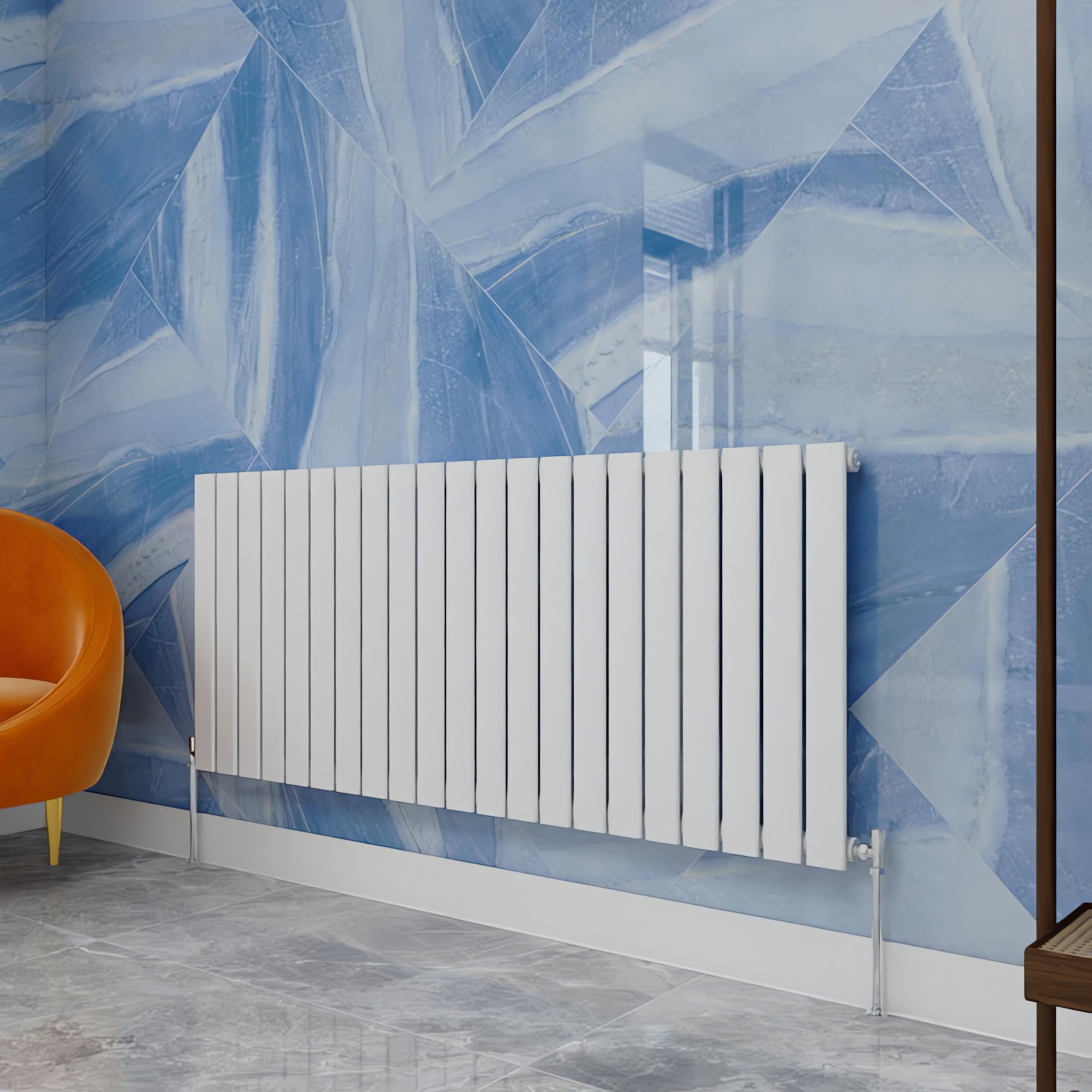 Central Heating Radiator,600x1428mm White Horizontal Flat Single Panel Column Energy-efficient for Morden Multi-Scene
