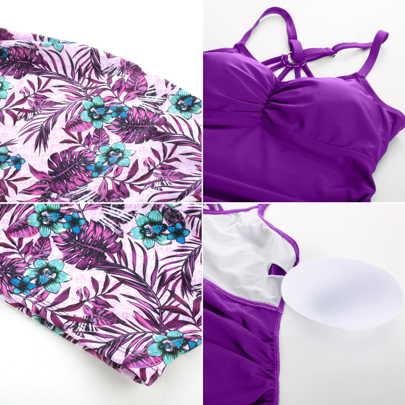 Maacie Seitlich Plissierter Damen-Tankini-Anzug mit schmaler Taille Umstandsbadeanzug