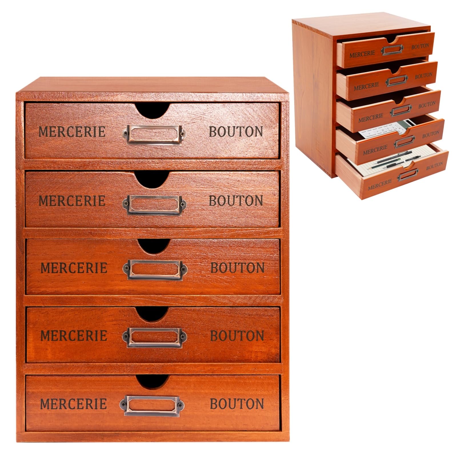 Organizer na biurko z 5 szufladami w stylu vintage, rustykalny organizer na biurko, wielofunkcyjny regał do biura, gabinetu, sypialni, salonu, domowego biura