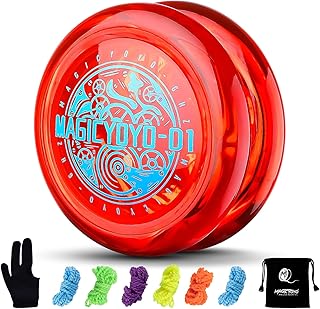 MAGICYOYO D1 GHZ Responsive Yoyo for Kids, Professional Looping Yoyo for 2A Trick, Beginner Yoyo with 6 Replacement Yoyo Strings, Yo-Yo Glove, Yo Yo Bag (Crystal Red)