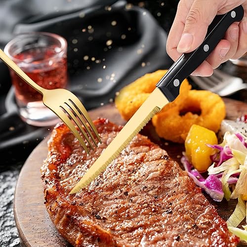 Miniatura 4 de Juego de cubiertos de acero inoxidable de 20 piezas con cuchillos de carne para 4, cubiertos pulidos con espejo, juego de cubiertos para cocina del