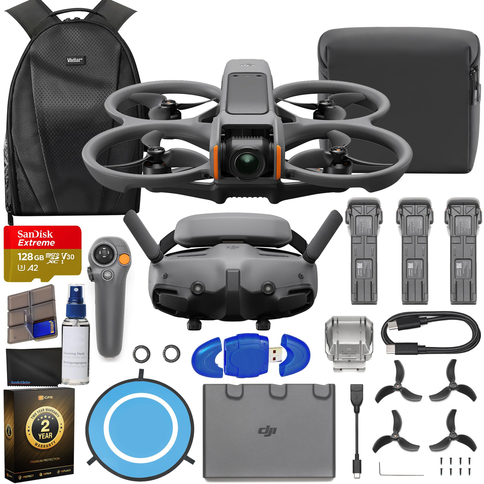DJIAvata 2 FPV Drone with 3-Battery Fly More Combo CP.FP.00000151.02 4K Video + 128GB Memory, Landing Pad, CPS 2 Year Warranty + More