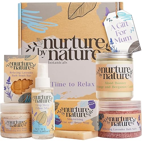 NURTURE BY NATURE Self Care Gift Set for Women – 6 Piece Relaxing Bath & Body Spa Gift Basket with Bath Bomb, Hand Cream & Scented Candle – Self Care Gifts for Valentine’s Day & Mother’s Day Gift