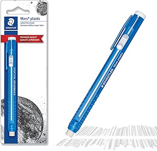 STAEDTLER Mars Plastic Eraser Pen with Refillable Holder, German-Made Eraser for Pencils, Smudge-Free & Tear-Free Precision, Retractable Design with Clip, Blue