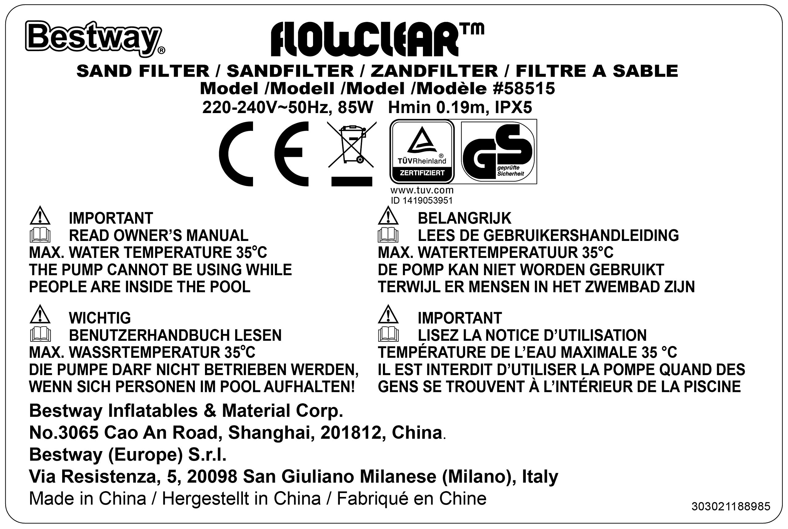 Bestway Flowclear Filtre à Sable avec ChemConnect