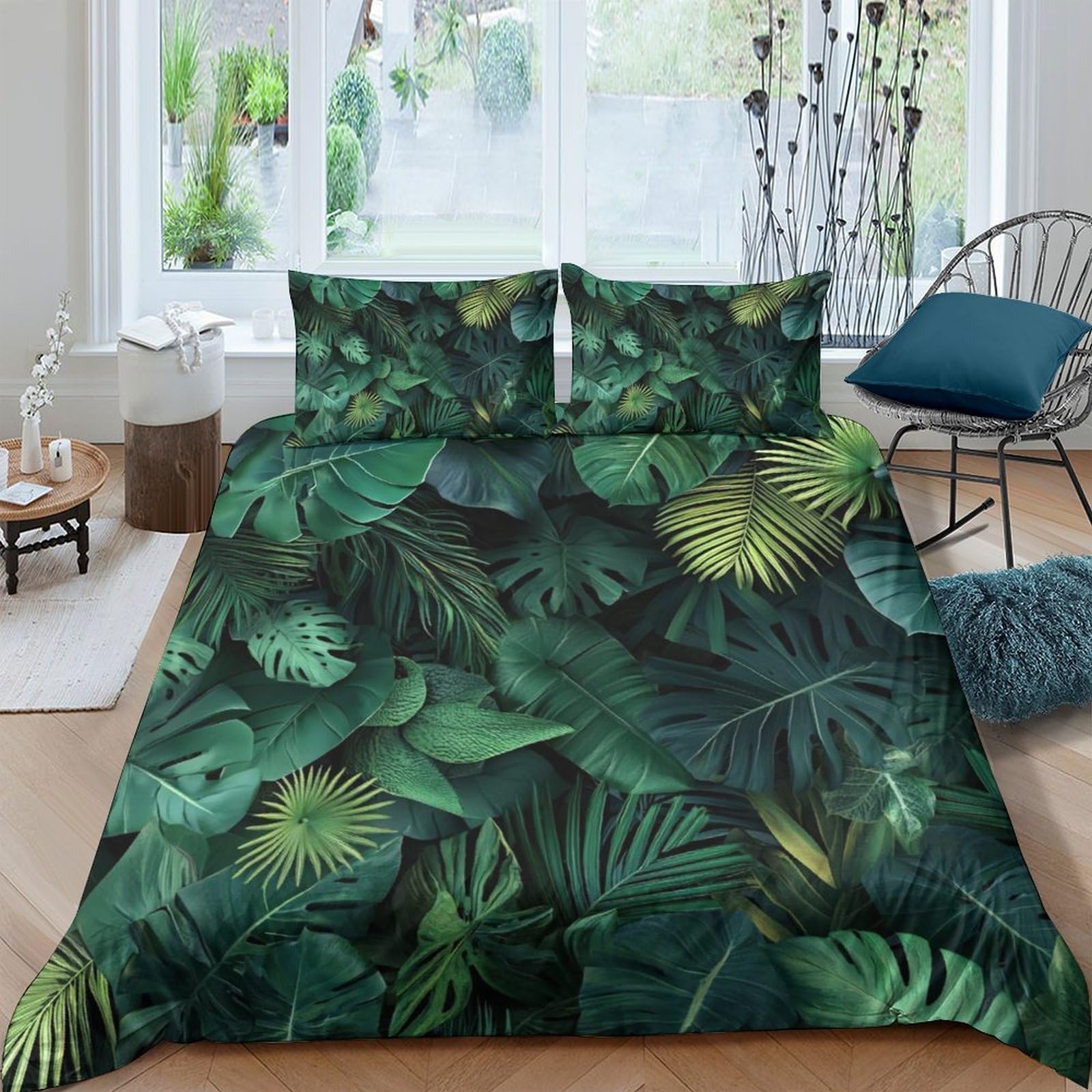 Ctjqhvkz Style-8 3D Printed Tropical Leaf Fitted Sheet Microfiber Soft Green Jungle Mattress Cover For Bedroom Guest Room Decor Single（135X200cm）