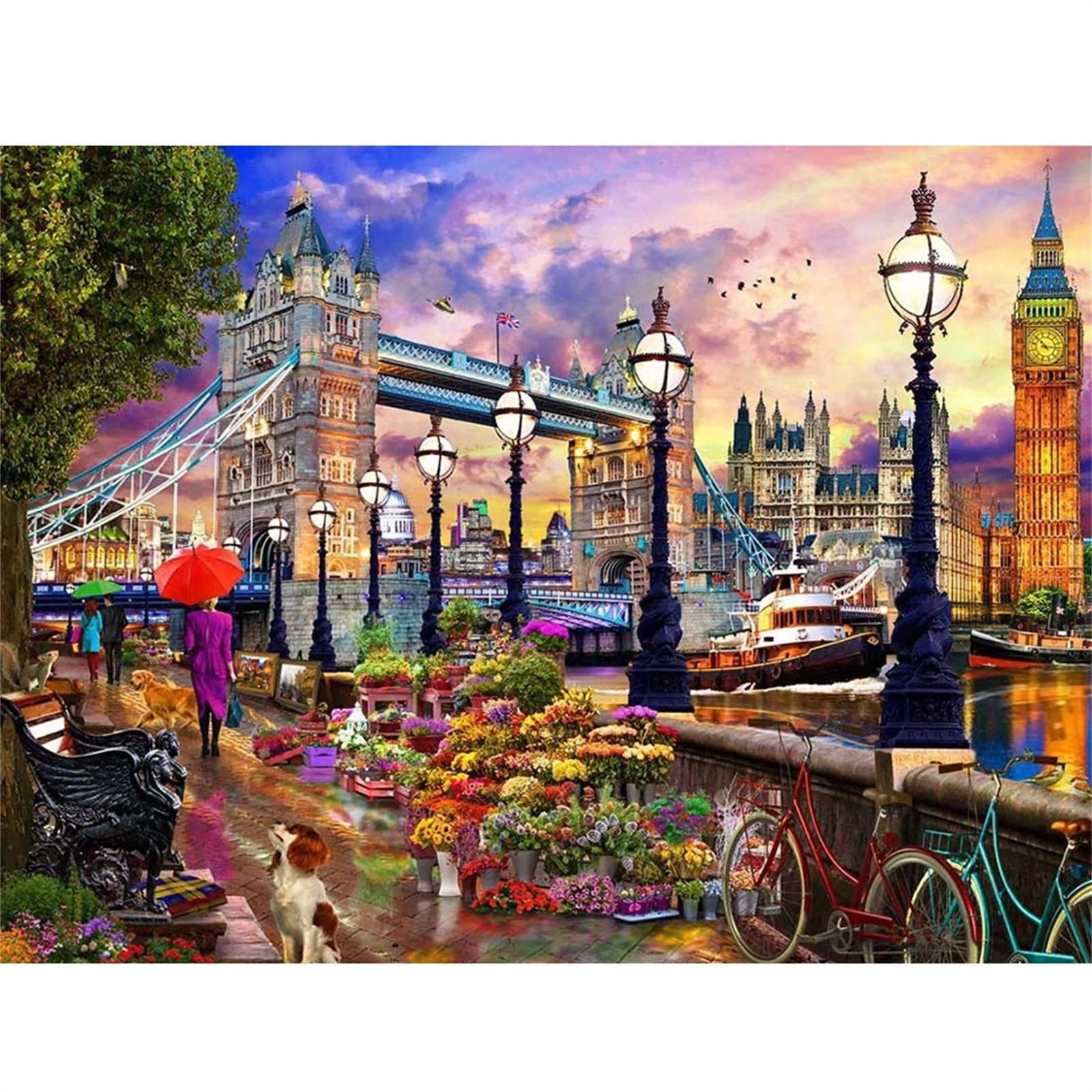 Malowanie według liczb, krajobraz London Bridge, "zrób to sam", ręcznie malowany obraz olejny, zestaw dla dorosłych i dzieci, z pędzlami, pigment akrylowy, rysunek, malowanie według numerów, do domu,