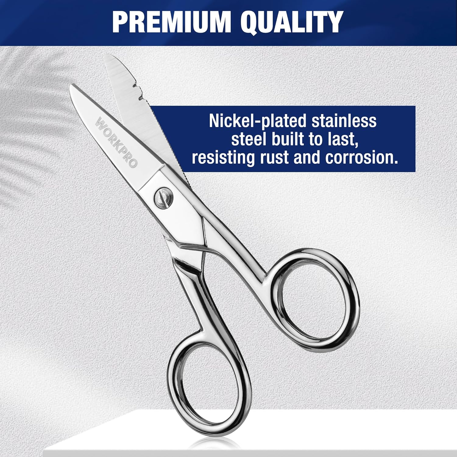 WORKPRO Electrician Scissors, 5-1/5 Inch Heavy Duty Scissors, Nickel-Plated Stainless Steel Snips with 19&23 Stripping Notches for Telecom and Electrical Work - Image 2