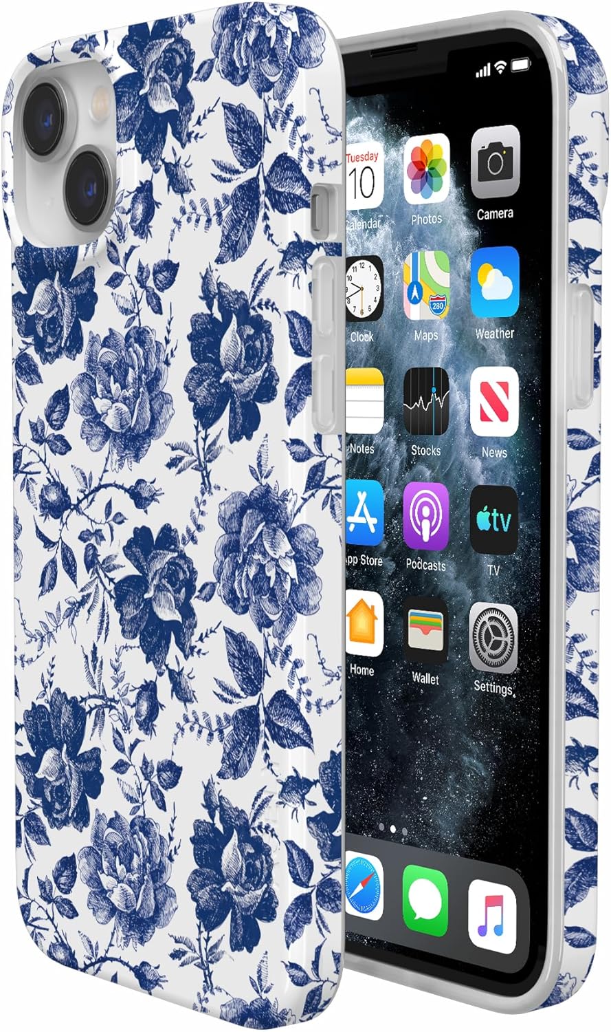 Casely iPhone 14 Plus Case | Rose to Fame | Blue & White Floral | Compatible with MagSafe | Classic Ultra Slim Design