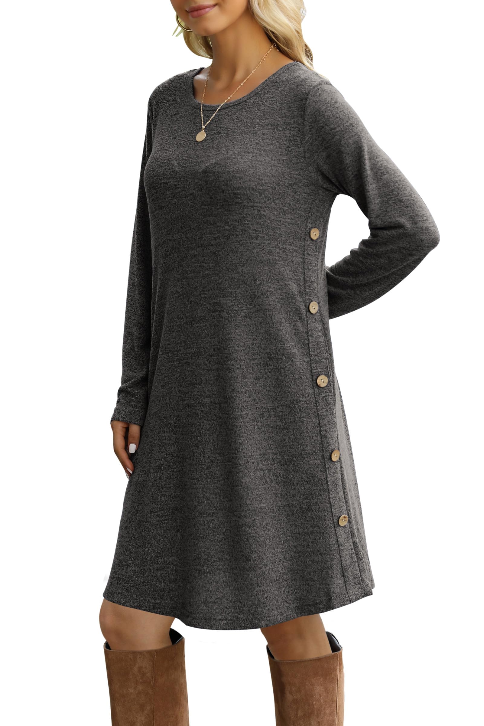 MOLERANI Robe Pull pour Femme à Manches Longues Robe Tunique boutonnée décontractée avec Poches