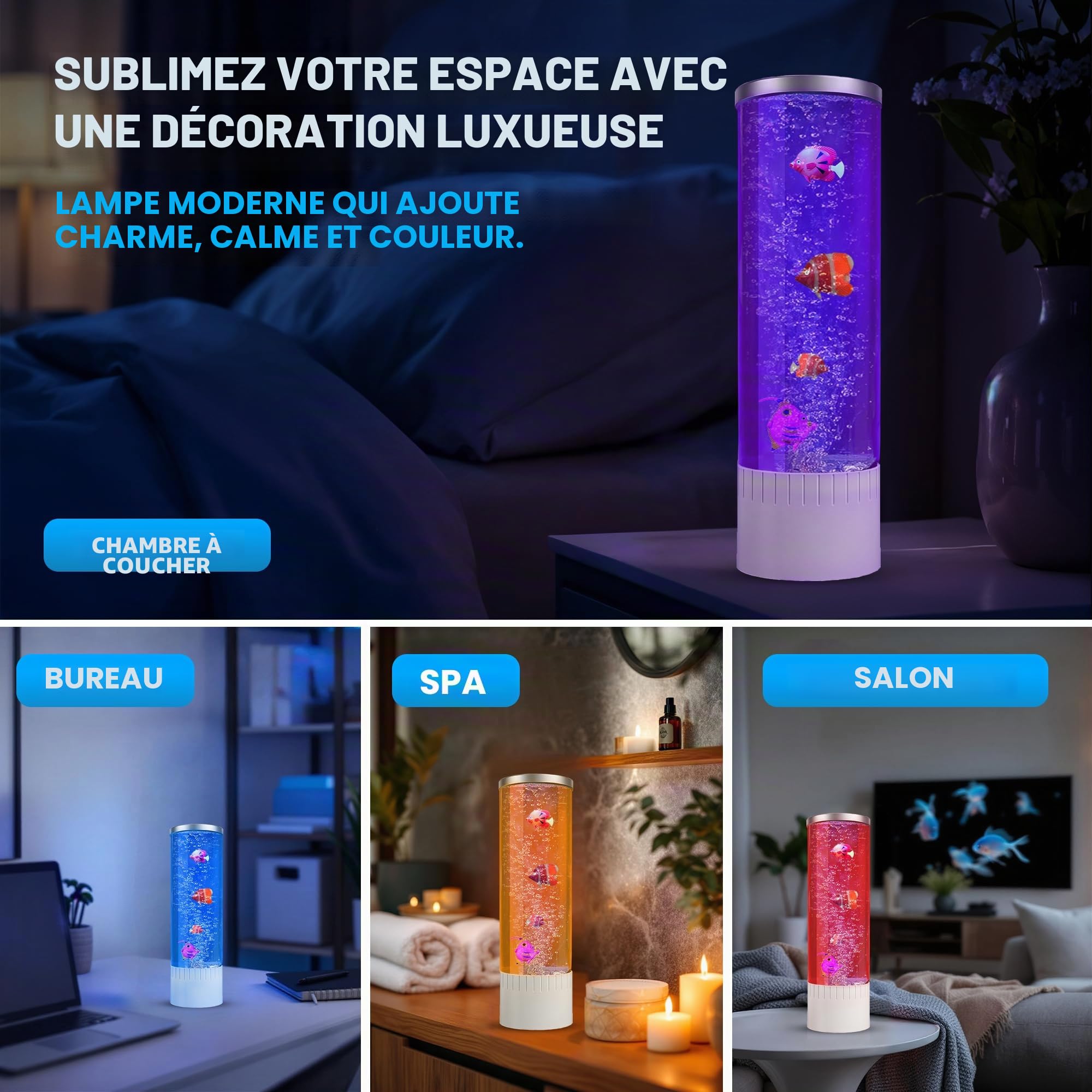 Brewish Lampe à bulles | 7 lampes LED changeant de couleur | Faux aquarium | Aquarium artificiel avec poissons en mouvement | Décoration d'intérieur, cadeau idéal pour enfants, adultes, lumières