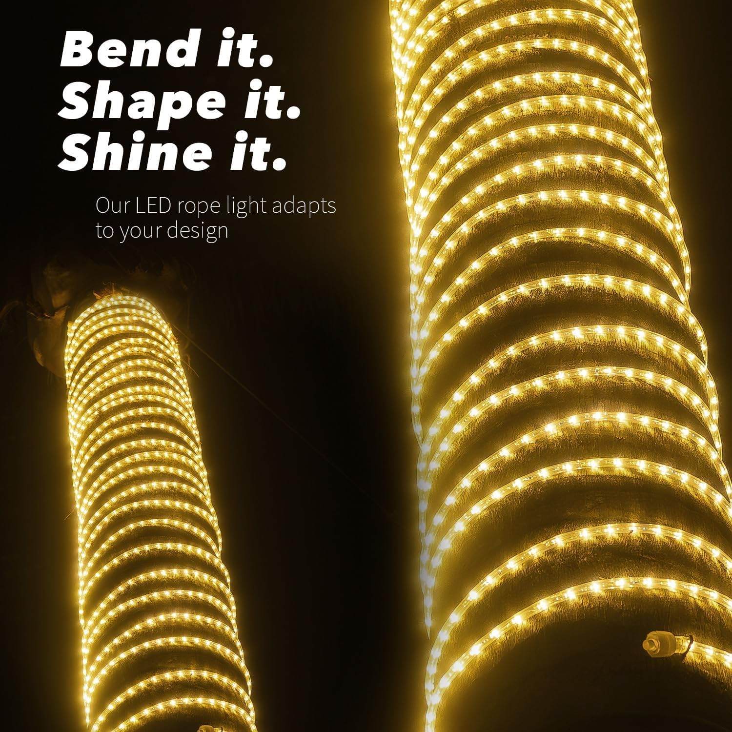 1656LEDs, 150ft Warm White LED Rope Light w/ 8 Mode 1/2" Thick, Controller Connectable Outdoor Permanent Waterproof Accent Exterior Lighting, ETL Certified, Holiday Christmas Backyard Decor