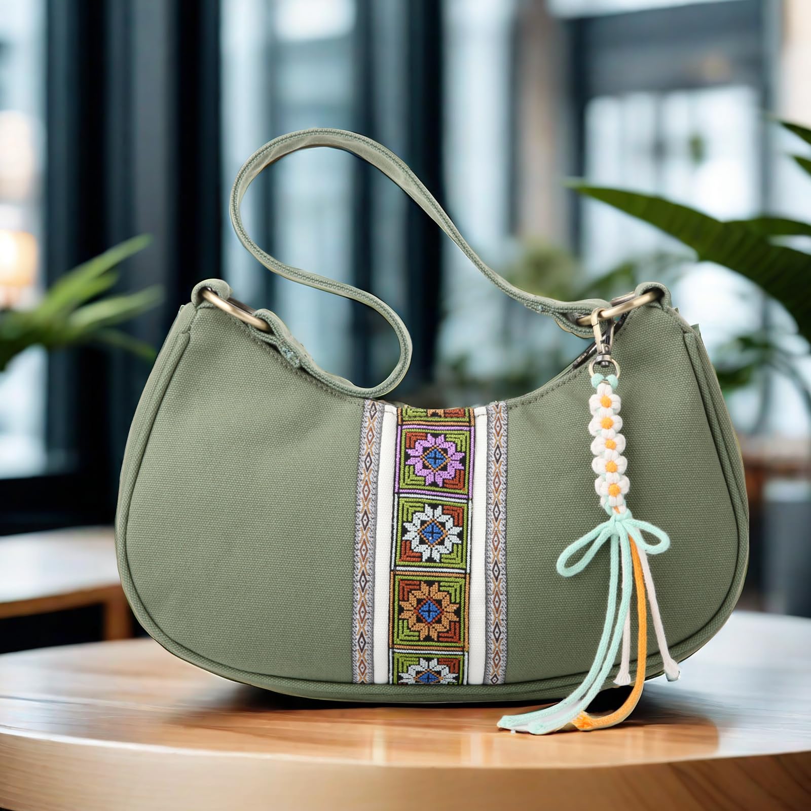 Women's Hobo Handbag, Mini Cloth Shoulder Bag Tote Handbag with Tassel