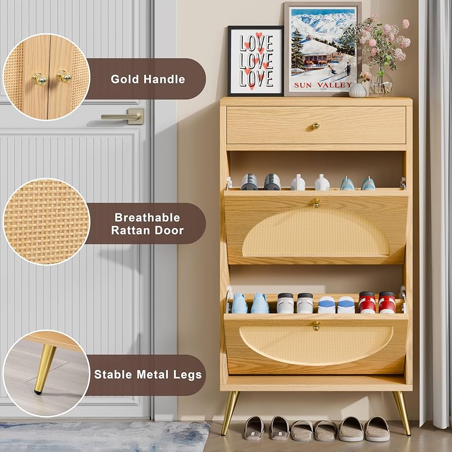 Amazon.com: JAMFLY Shoe Cabinet with 2 Flip Drawers Shoe