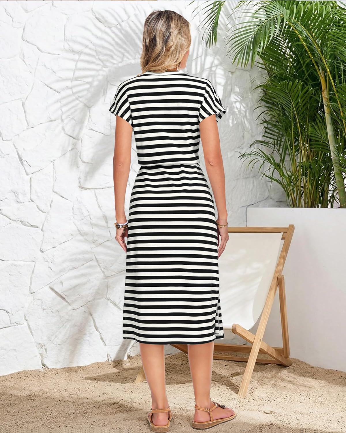 MISFAY Womens Summer Maxi Dress Striped Split Cap Sleeve Beach Vacation Casual Long Sundresses 2026 with Pockets - Image 3