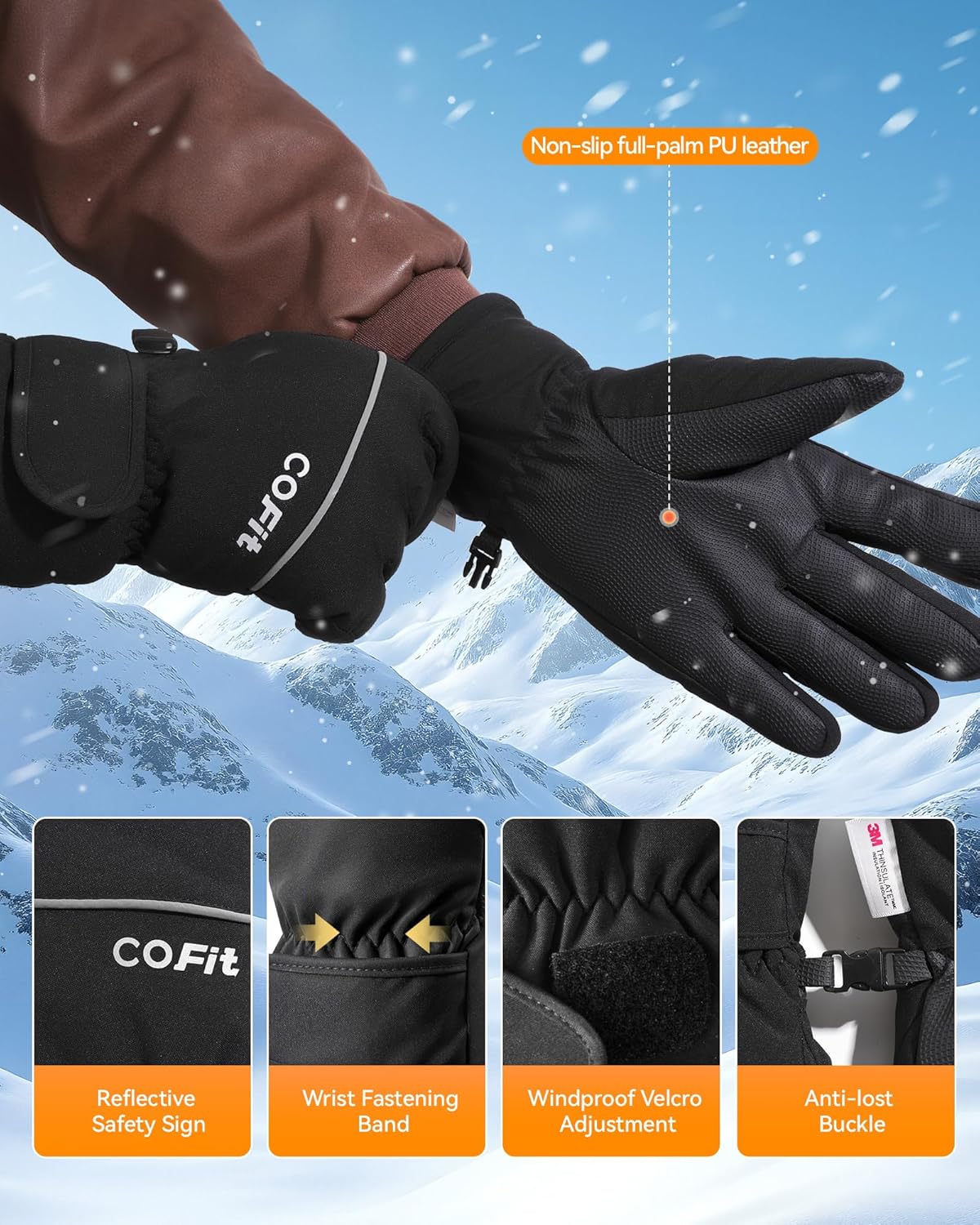 COFIT Winter Thermal Cycling Gloves for Men and Women, Waterproof Windproof Cold Weather Gloves, Touchscreen Ski Gloves for Skiing Cycling Running Exercise Driving - Image 5