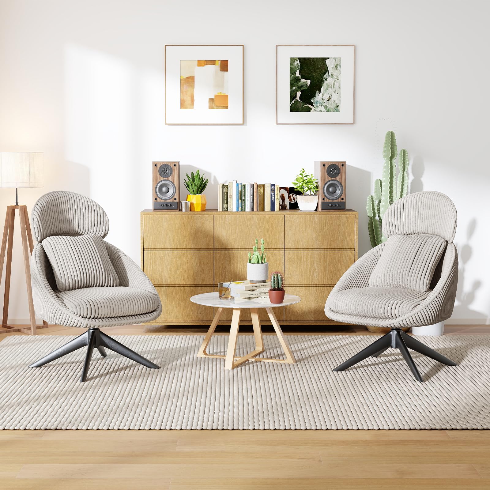 Loungesessel Sessel Wohnzimmer 360°Drehbar, Ohrensessel Armlehnstuhl Polsterstuhl mit dickem Abnehmbares Wurfkissen, Relaxsessel Lesesessel für Wohnzimmer Schlafzimmer Büro