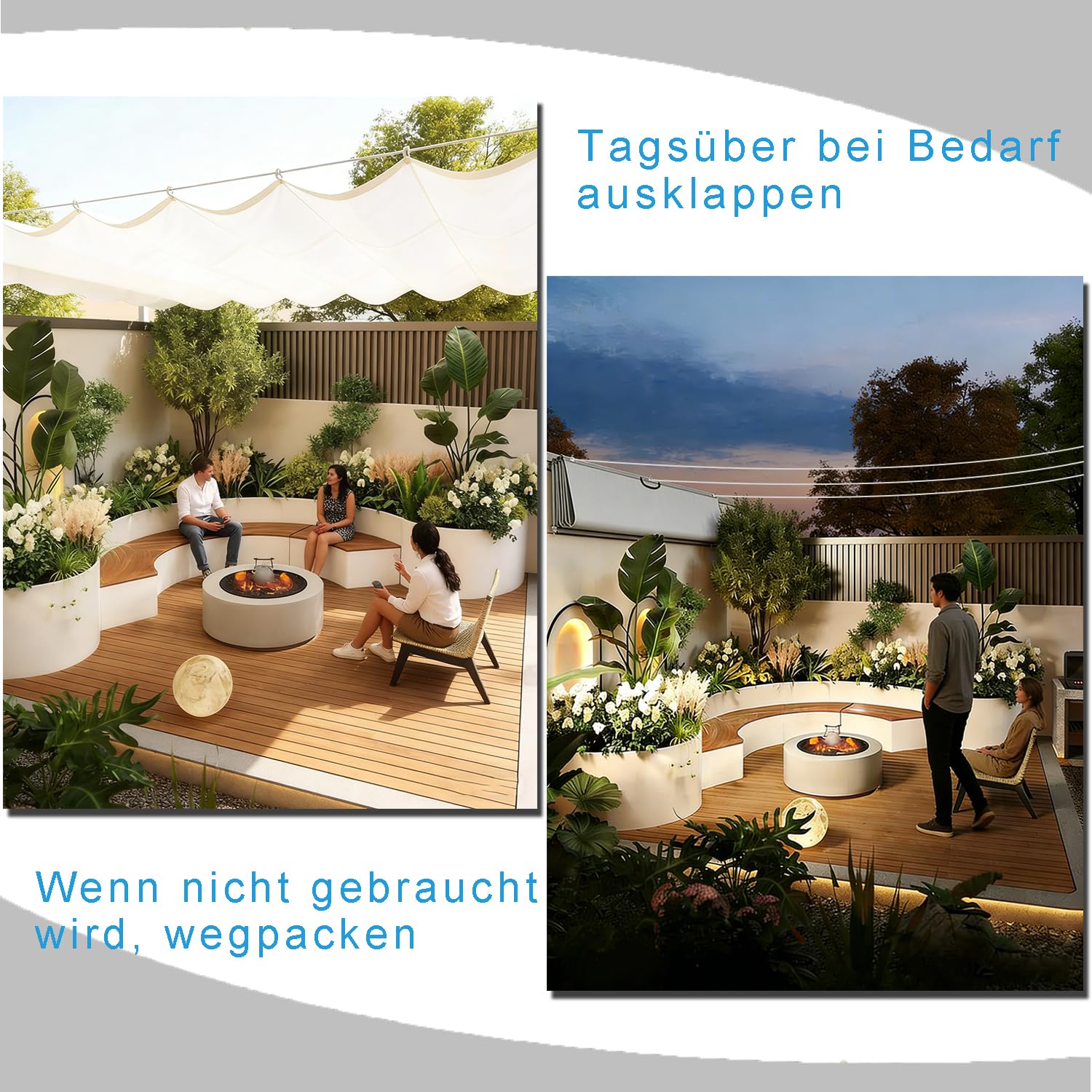 einziehbar sonnensegel 1.5x5m Verstellbar Sonnenschutz Terrasse Anpassung Multi 13 Farbe und Größe Geeignet für Außenbereiche wie Garten und Balkone,TerrasseHellgrau
