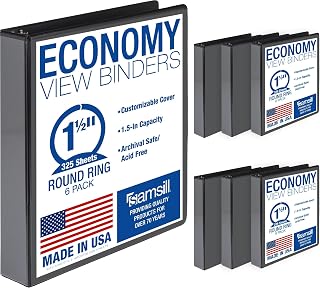 Samsill 1.5 Inch 3 Ring Binders, Economy Round Ring, Clear View Cover, 325 Sheet Capacity - for School, Home, Office - Black, 6 Pack