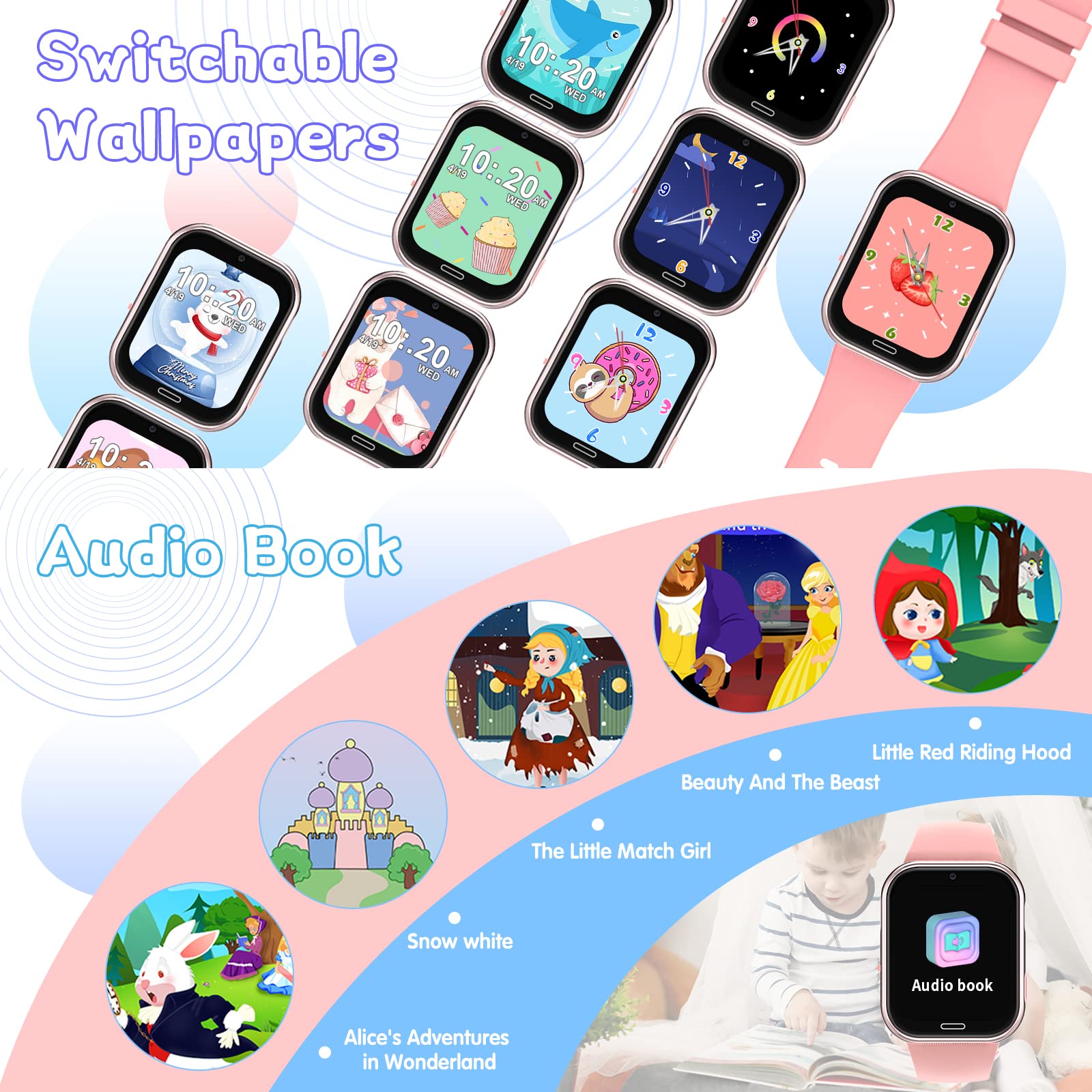 Lylica Reloj Inteligente Niños - Smartwatch Niño para y Niña con Podómetro, 19 Juegos, Llamadas, SOS, Música, Linterna, Juguetes para niños de 3-12 años Navidad Cumpleaños Regalo (Rosa)