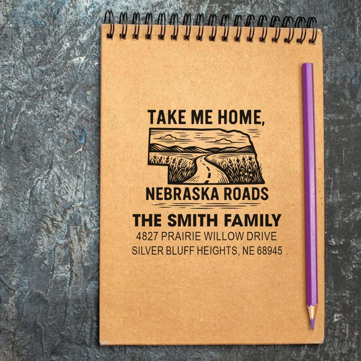 Nebraska Road Trip, Trip Adventure Rubber Stamp - Custom Standard 1-5/8 Square, Wood Handle Line Stamper for Travel Enthusiasts & Souvenir Collectors, Scrapbooking Journals