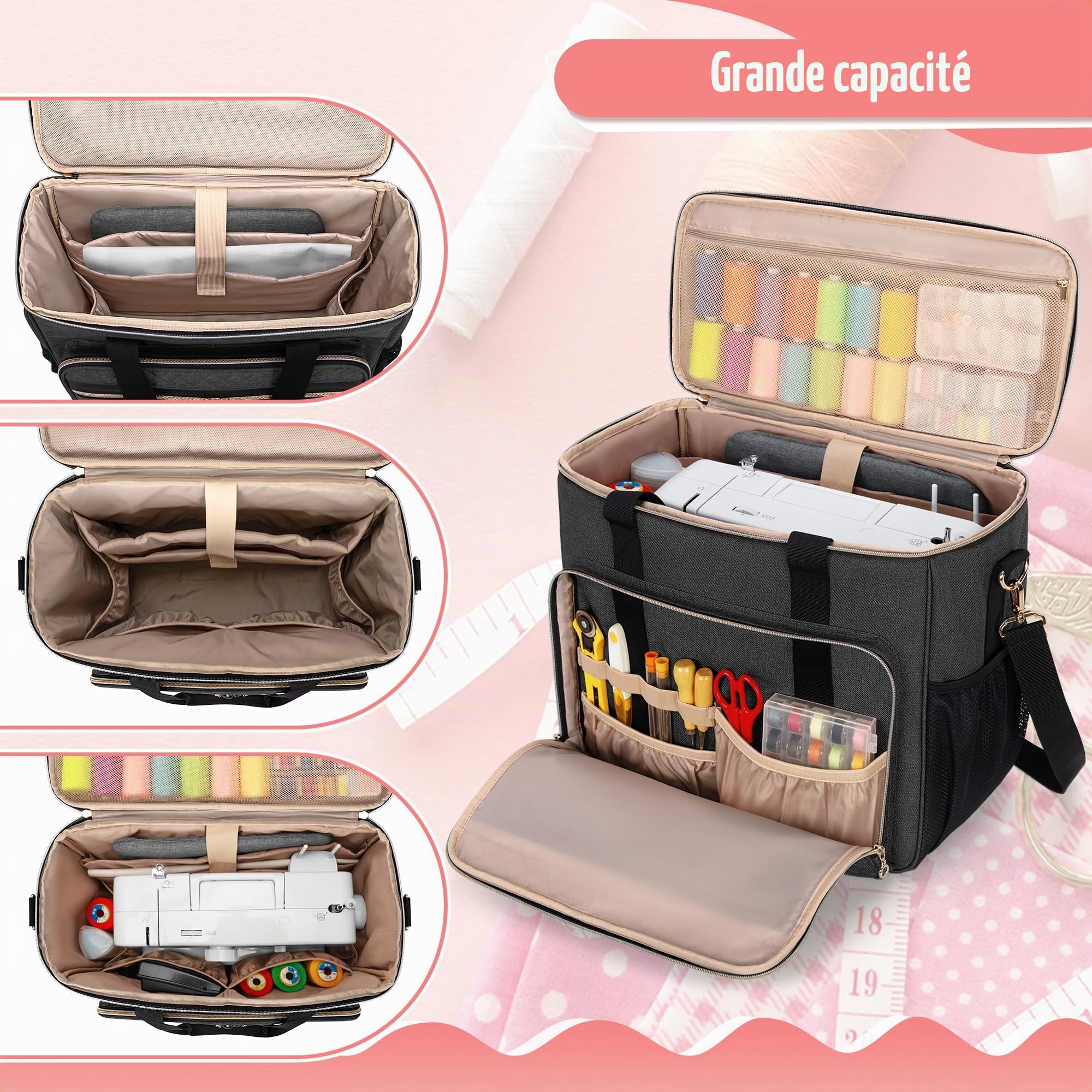 Luxja Sac Machine à Coudre avec Plusieurs Poches, Noir