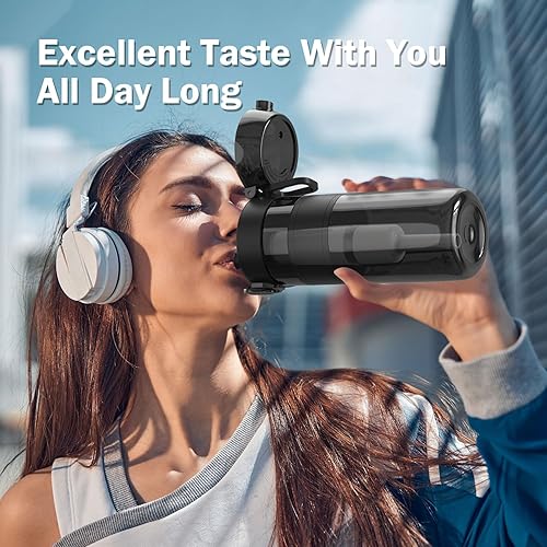 Miniatura 2 de Botella de agua filtrada con filtro de agua certificado NSF, elementos de popote que reducen el 99.9% del cloro, el sabor y el olor, plástico sin