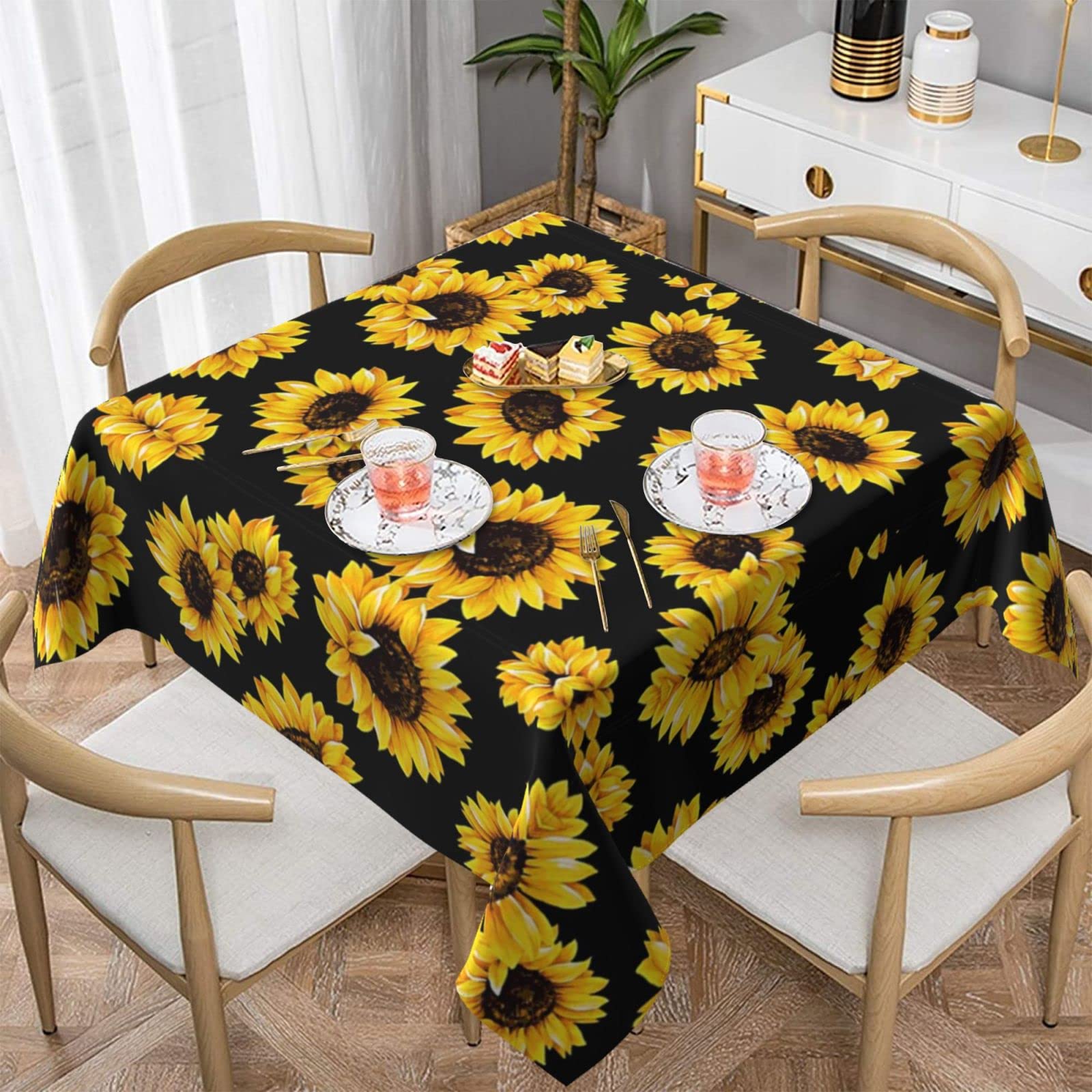 Lawenp Sunflower Square Wrinkle-Free Table Cloth Cover Table Decorative for Wedding Dinning Party Banquet Tabletop