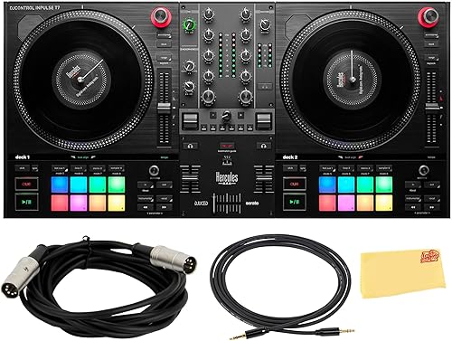 Miniatura 9 de Hercules DJControl Inpulse 500 MK2 | Paquete de controlador DJ de 2 canales con estuche, cable de distribución TRS a RCA y paño de pulido Austin
