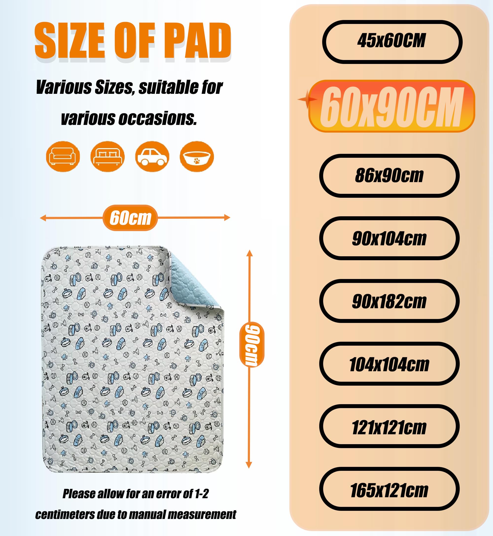 Washable Pee Pads for Dogs 2 Pack Reusable Puppy Pads, Absorbent Whelping Pads with Bone Print - Image 2