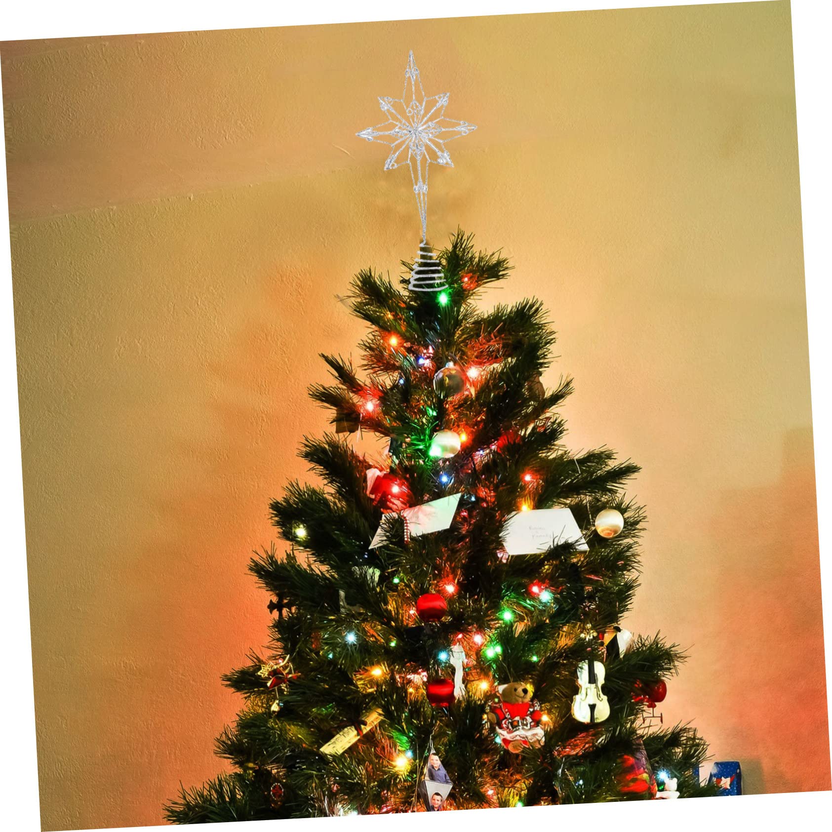 MAGICLULU 2 Pièces Accessoires De Décoration De Noël Étoile De Sapin De Décorations d'arbre en Métal Étoile Scintillante d'arbre Étoile d'arbre Étoile À 8 Points