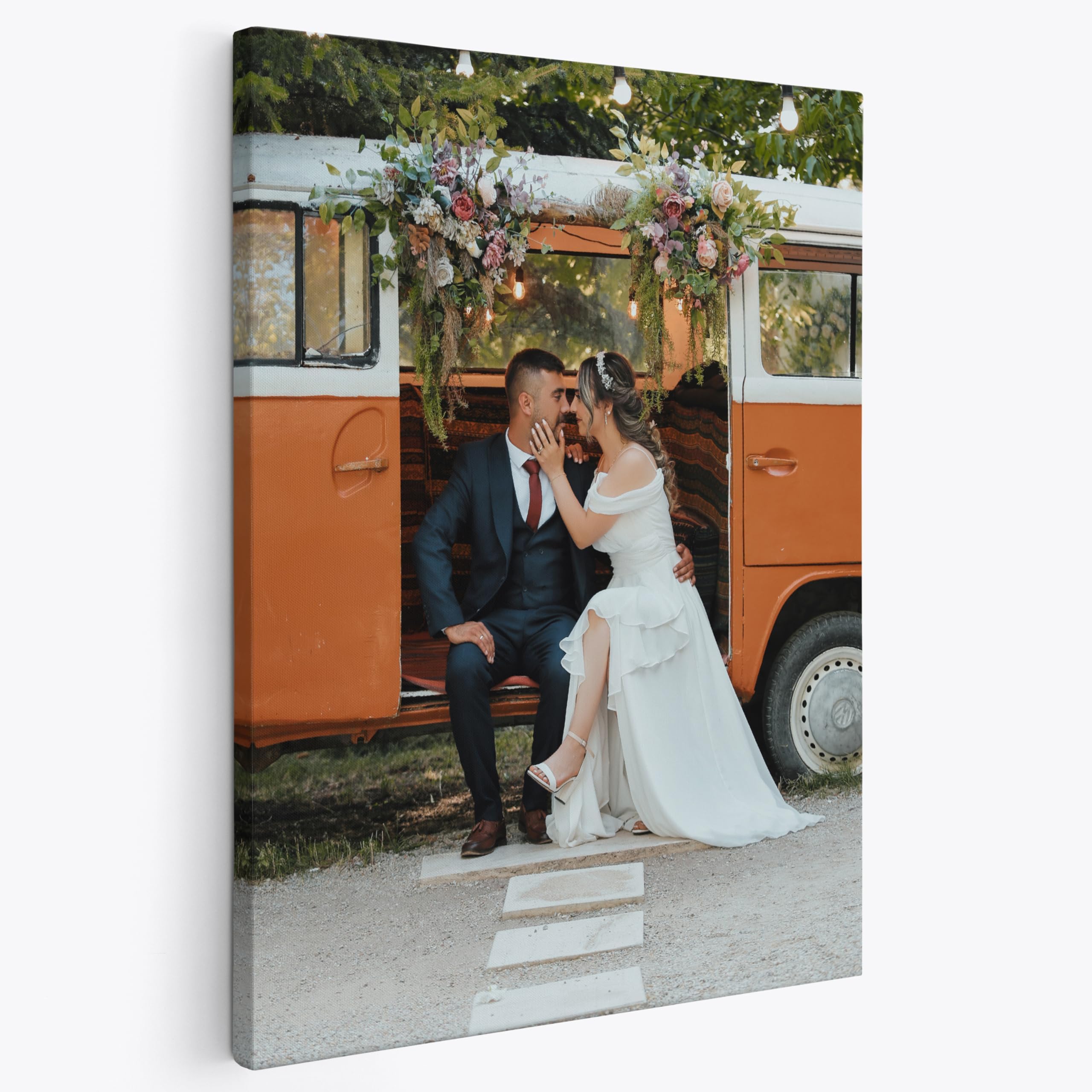 - P&L ART. Custom Canvas Wedding Photo Print, Romantic Vintage Van Portrait Canvas Prints with Your Photos, Vertical Gallery Wrapped Wall Decor Keepsake Gift 8x10 Canvas