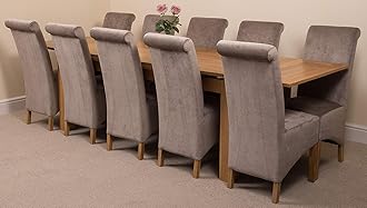Richmond 200cm - 280cm Oak Extendable Dining Table with Chairs - Large Oak Dining Set with 10 Montana Grey Fabric Chairs