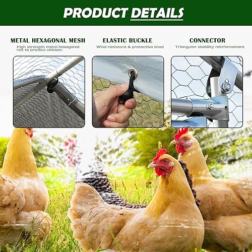 Miniatura 7 de TOLEAD Gallinero de metal grande mejorado con malla de alambre de triple soporte, corralito de pollo con cubierta resistente al agua y anti-UV, casa