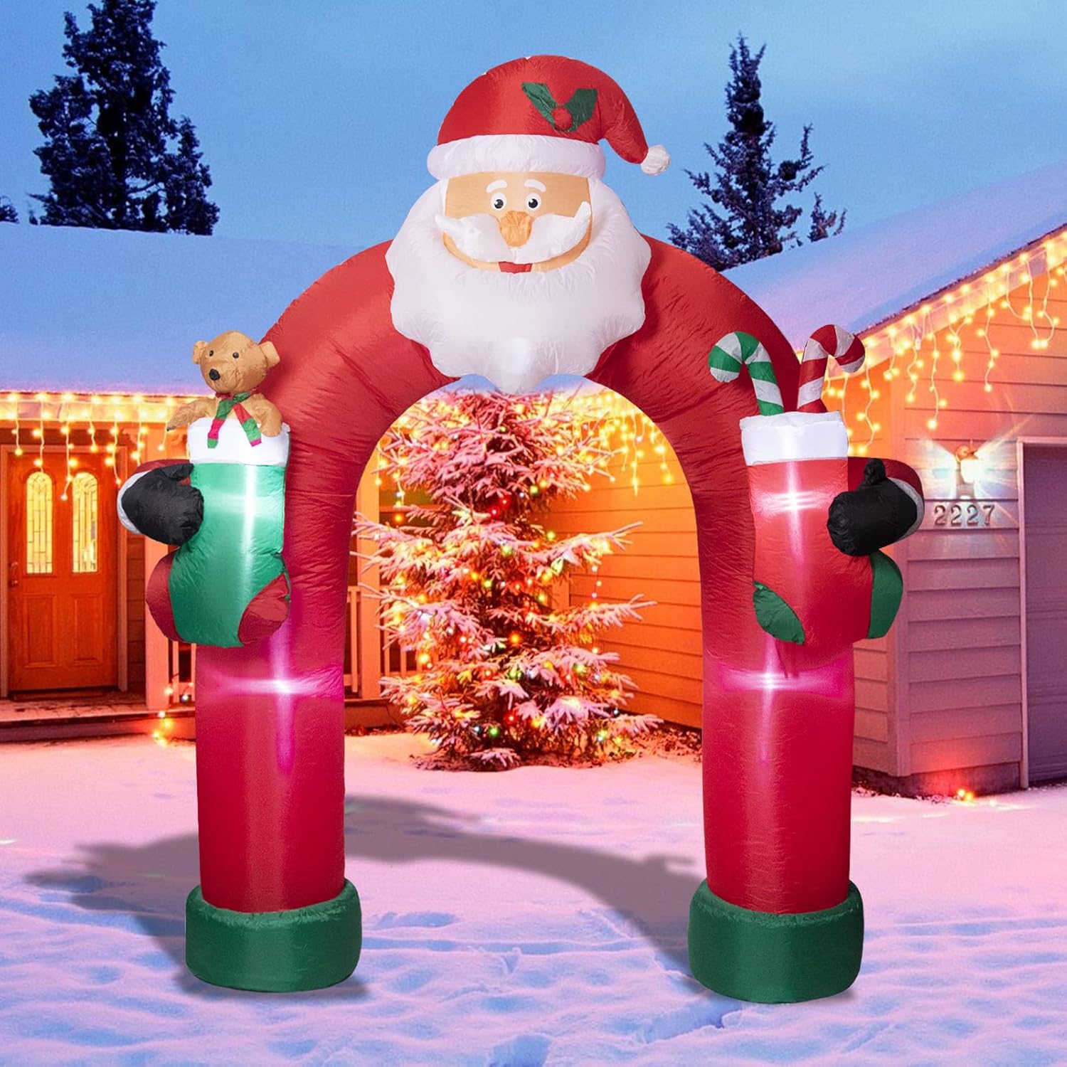 Afirst 8.9FT Christmas Inflatables Archway Outdoor Santa Blow Up Yard