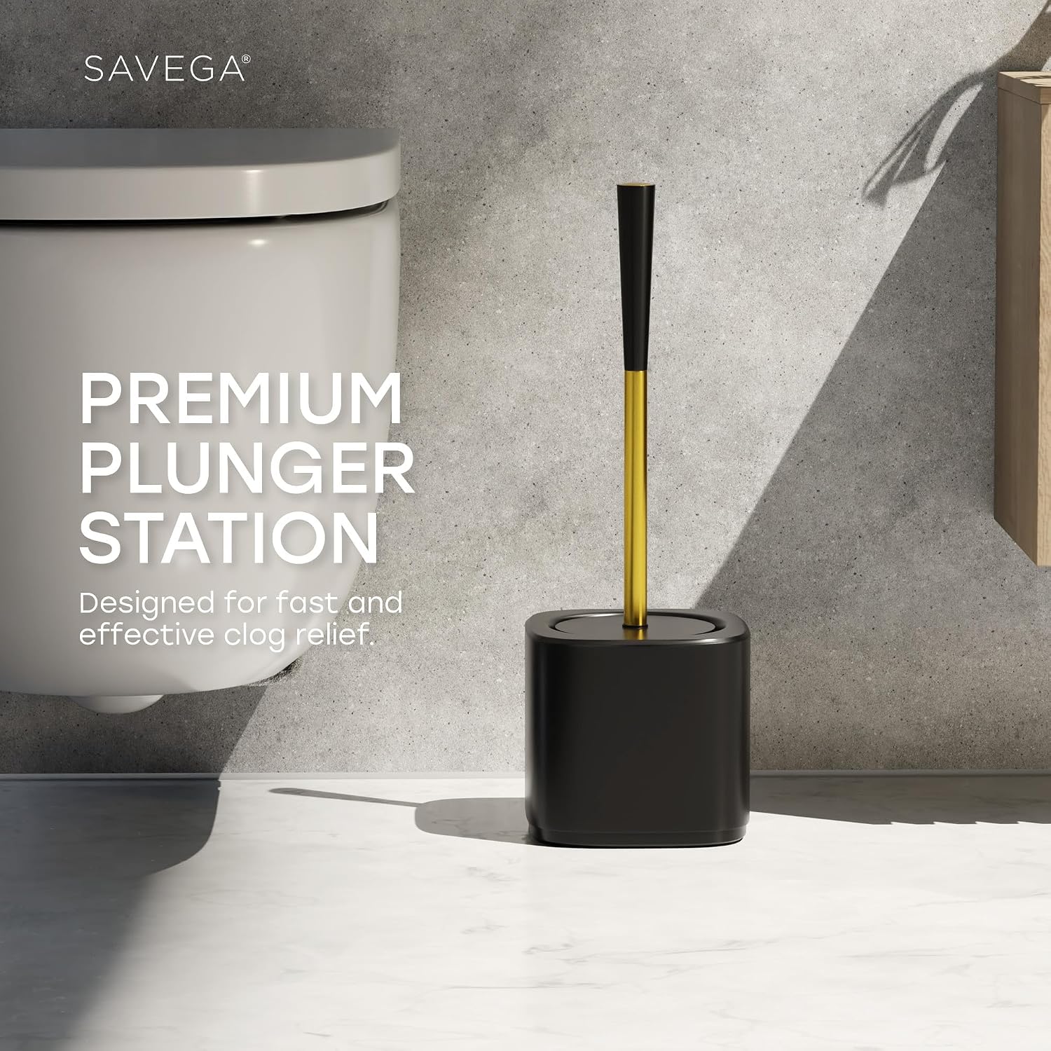 Heavy-Duty Toilet Plunger with Holder for Bathroom – Gold image 2