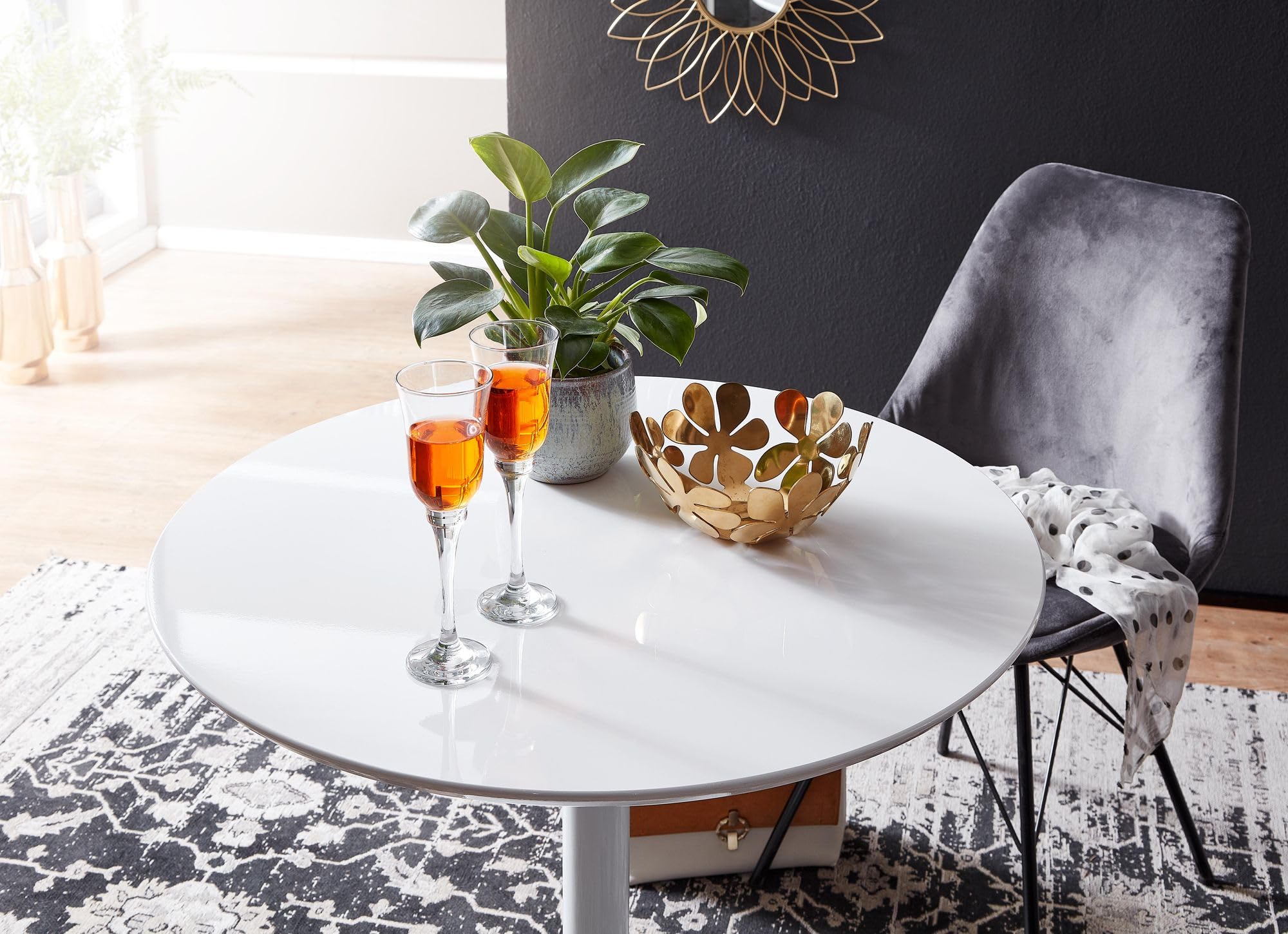 FineBuy Table à Manger Ronde 75x75x74 cm Blanche Brillante