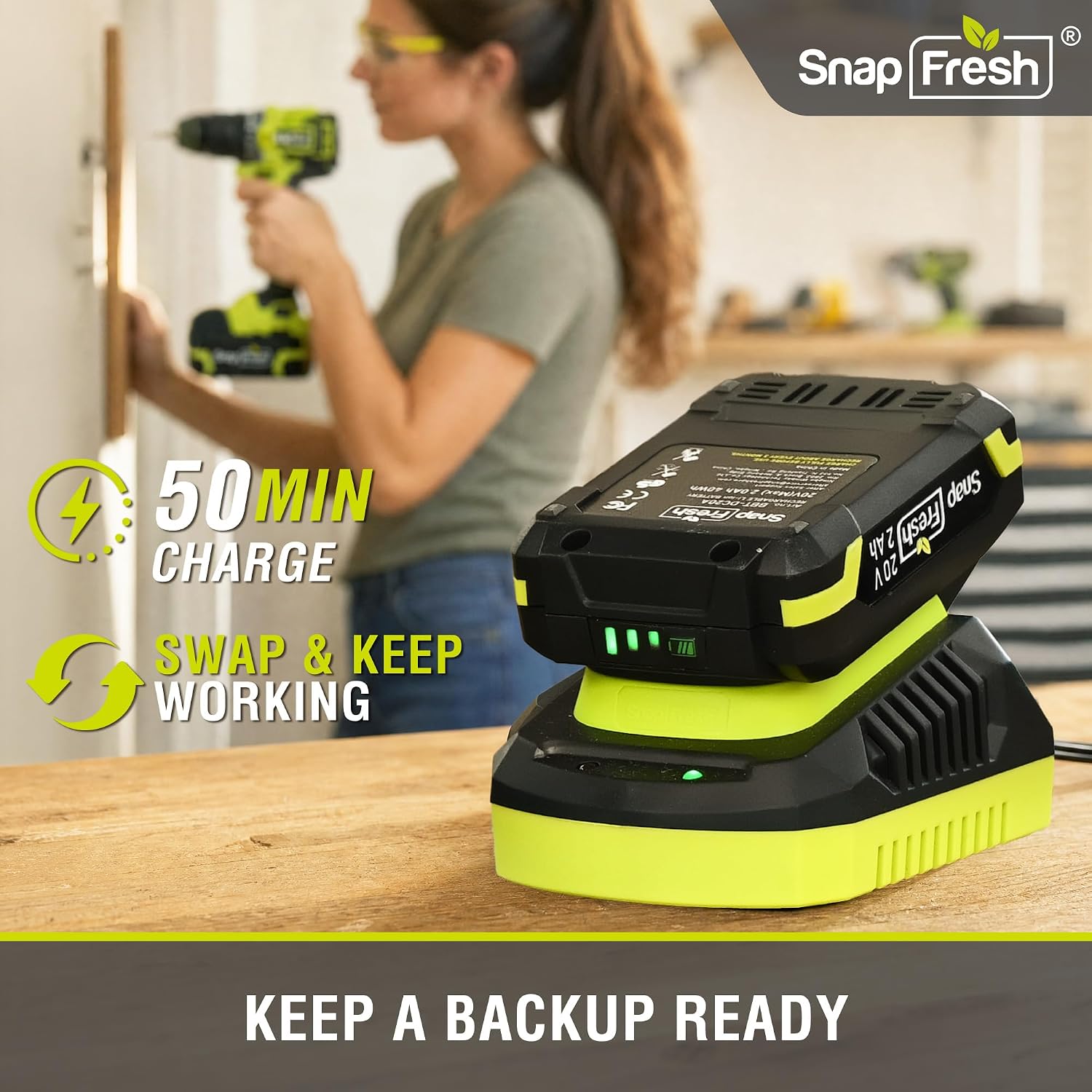 SnapFresh 20V 2.0Ah Battery 2-Pack (Not Works with Other Brands), Fast Charging Compatible Chargers (BBT-DC20A)