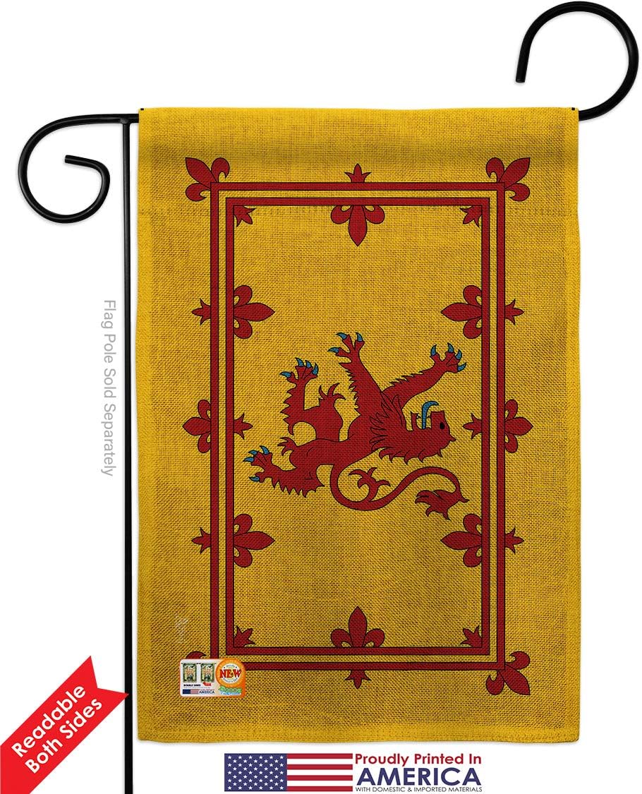 Royal Banner of Scotland Burlap Garden Flag Set with Stand Regional Nationality Nation International World Country Particular Area Small Decorative Gift Yard House Double-Sided Made In USA 13 X 18.5