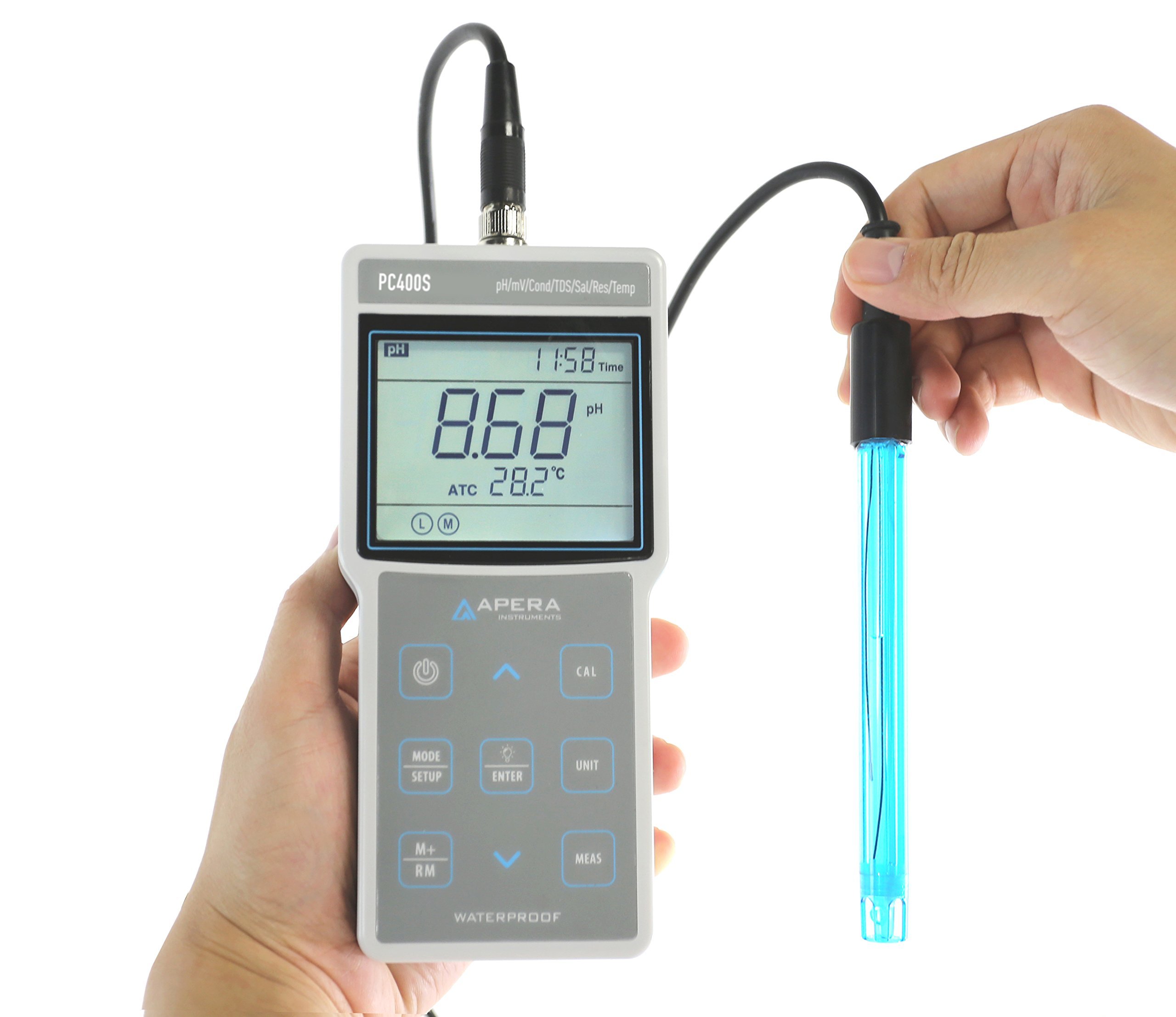 Apera Instruments AI423 PC400S - Kit de medidor de parámetros múltiples portátil (pH/EC/TDS/Salinidad/resistividad/temp.), 1.3" de altura, 3.4" de ancho, 7" de longitud