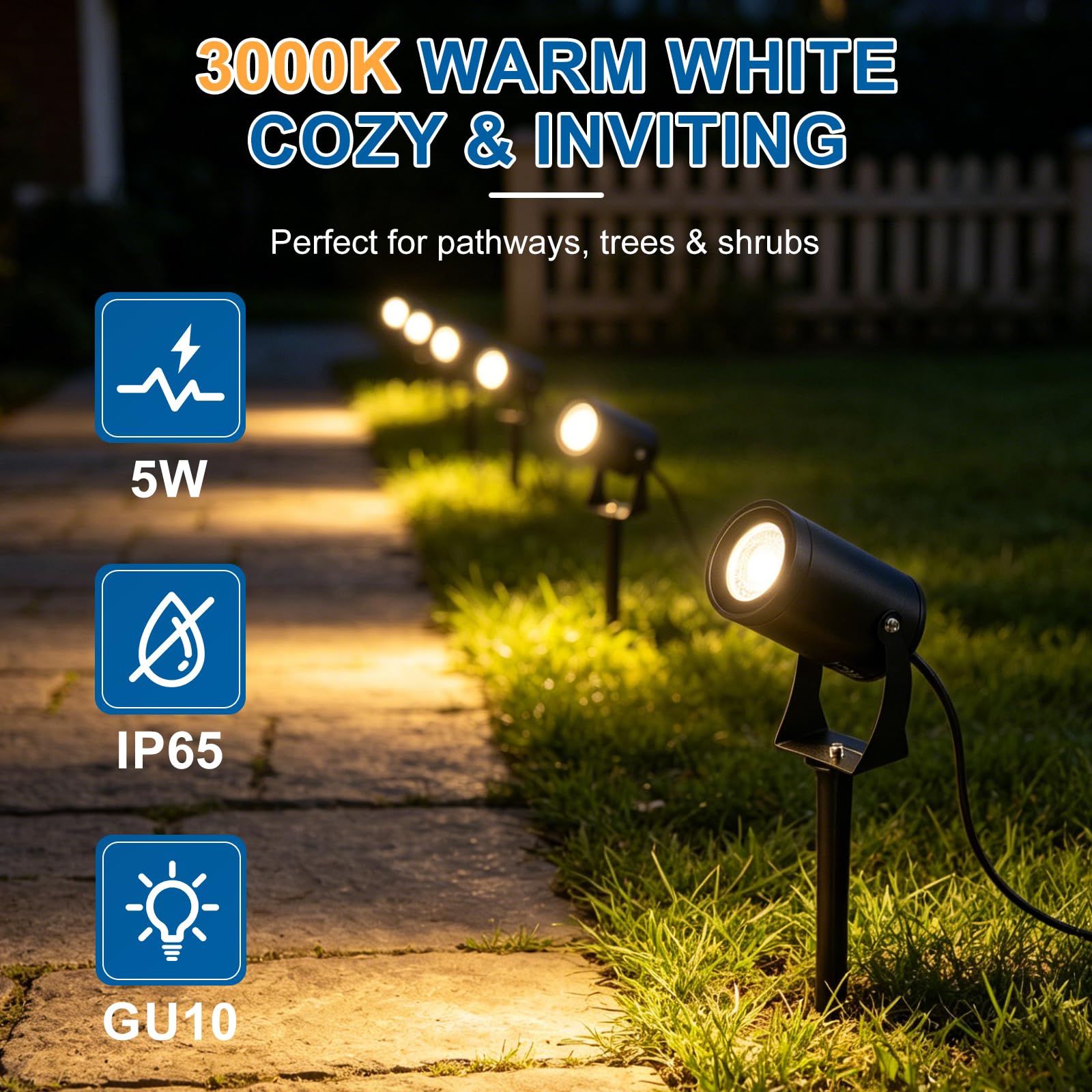 CPROSP 4 Pcs Luces LED Exterior Gu10 con Espiga, 5W 3000K Blanco Cálido, Iluminacion Jardin Con Conector Impermeable, Iluminacion Exterior Para Jardín, Terraza, Caminos, Estanque, IP65