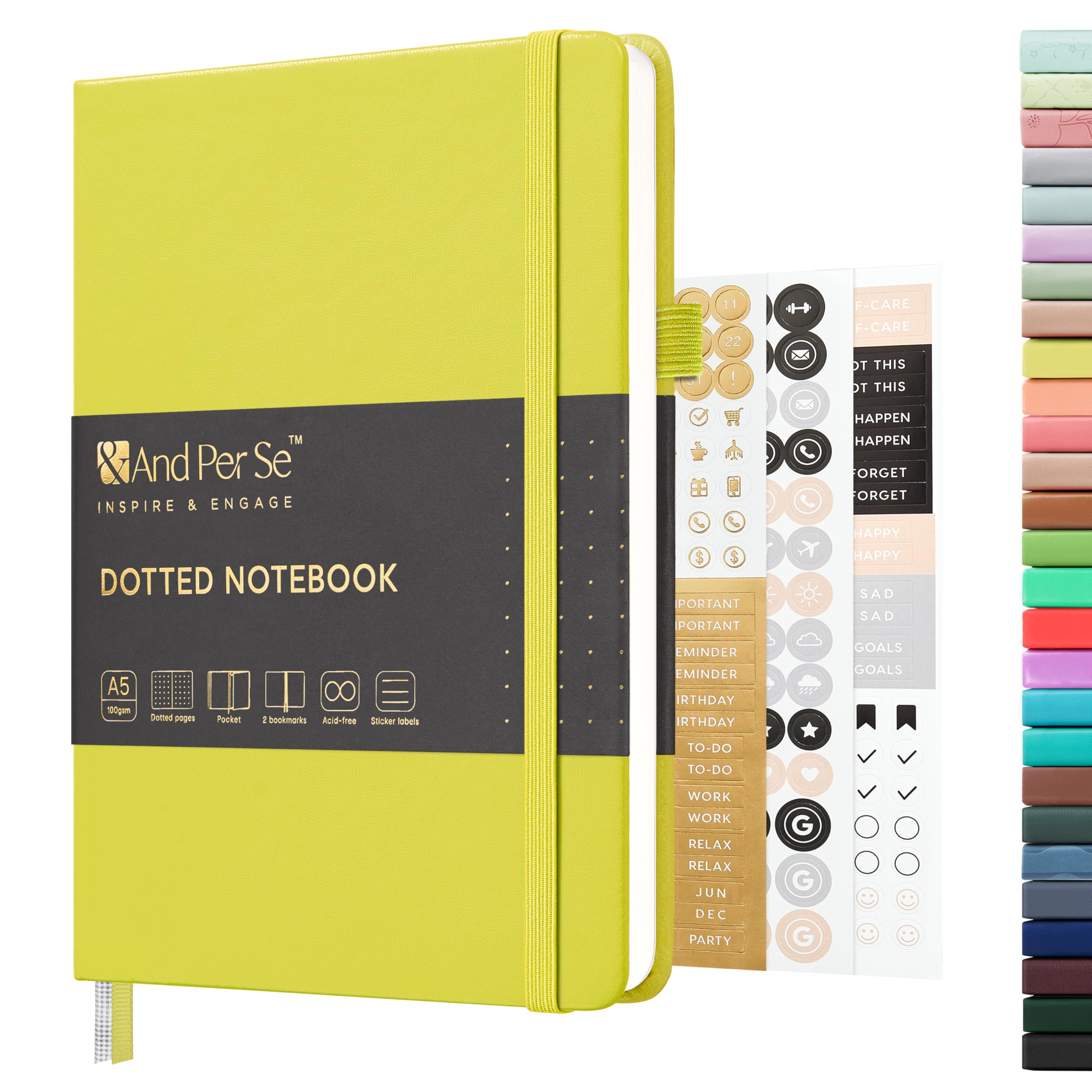 &And Per Se Dotted Journal Notebook, A5 Hardcover Bullet Dotted Journal, 160 Pages 100 gsm Thick Dotted Paper, 3 Sheets of Stickers Included - 5.7'' x 8''(Emerald) — image 1