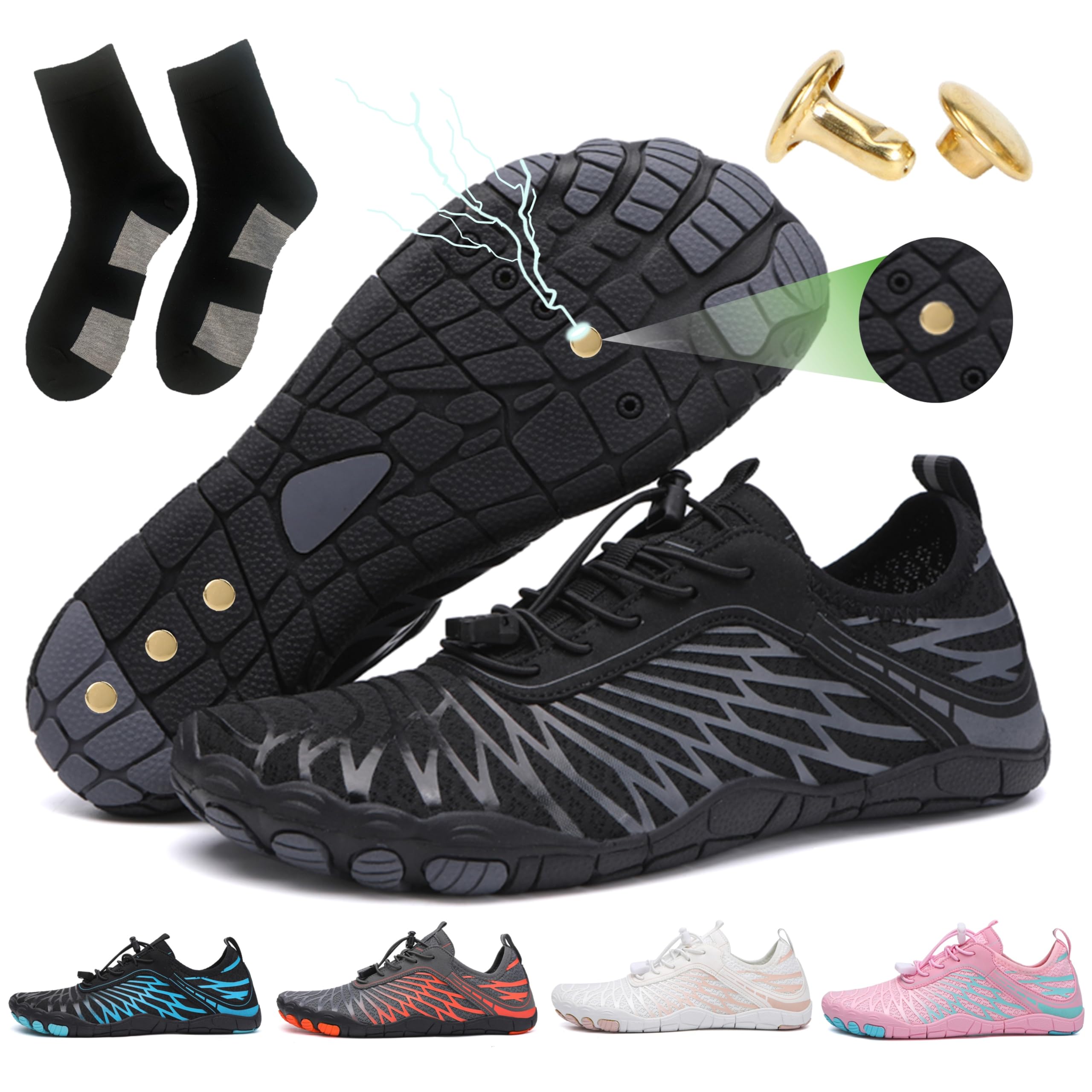 Skin Pro with Copper - Grounding Allround Barefoot Shoes, Conductive Socks & Insoles, Water Shoes for Women Men, Arch Support Orthopedic Soft Flexible Outdoor Breathable Comfortable Wide