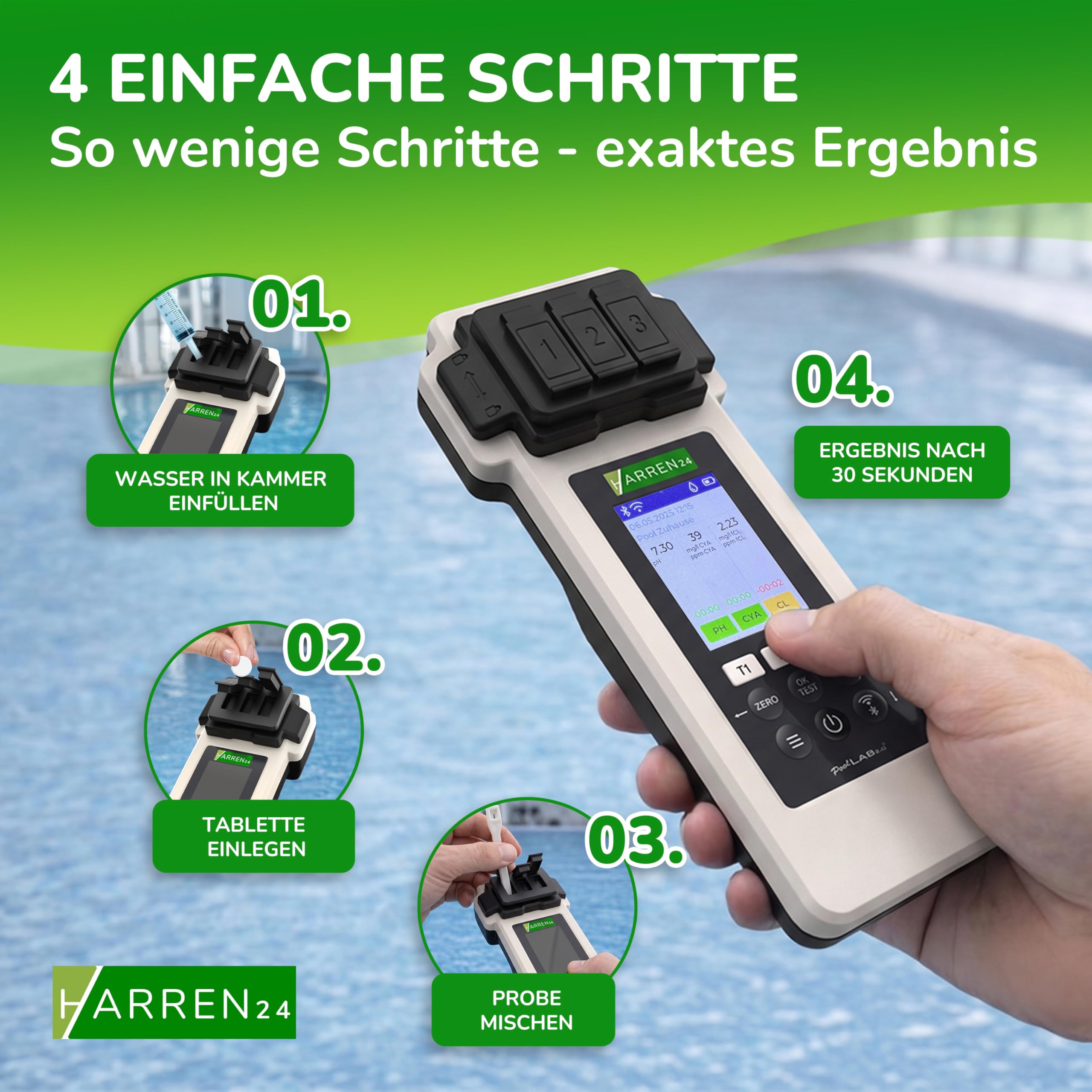 Poollab 2.0 Special Edition, elektronischer Pooltester (Photometer), Pool Wassertester, 170 Pool Testtabletten für Chlor pH-Wert Phenol Red Pool Zubehör (mit DPD1, DPD3, pH, CYA, AlkalM)