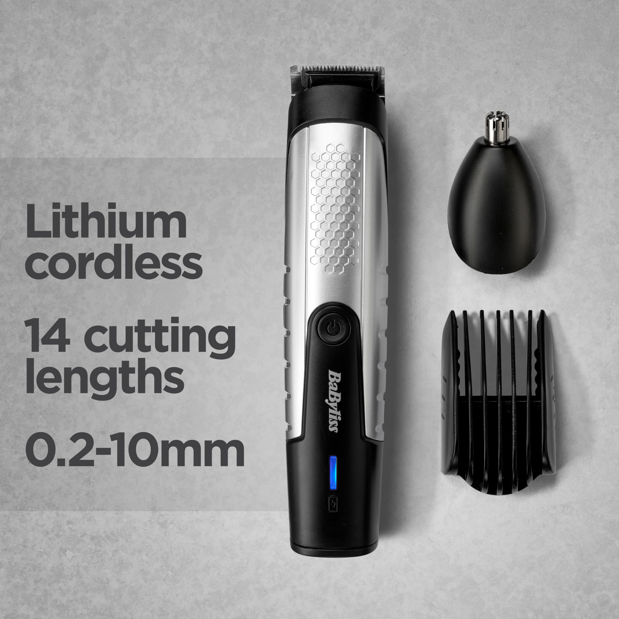 BaByliss Lithium Power Bartschneider Schnurlos Inklusive Nasenhaartrimmer Wasserdicht Geschenke für Männer Schwarz